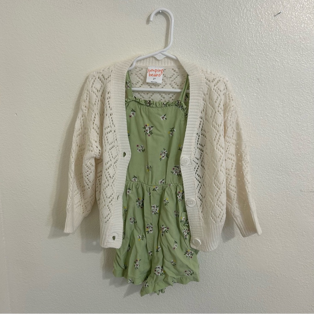 2 Piece Set Toddler Girl Sleeveless Romper With Cardigan Size 2T